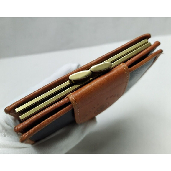 Saint Borse Black Leather Kisslock Framed Credit Card ID Window Bifold Wallet - Picture 5 of 15